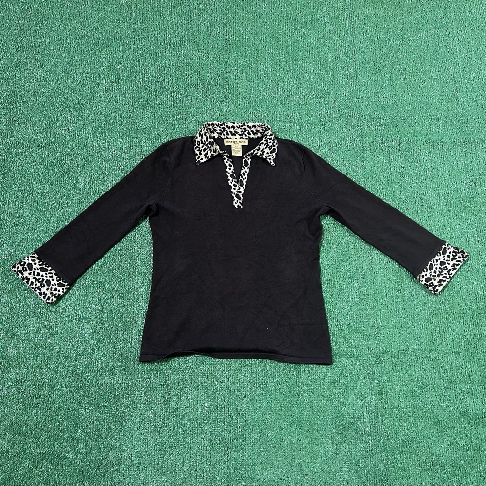 Vintage Notations longsleeve collared chests print blouse